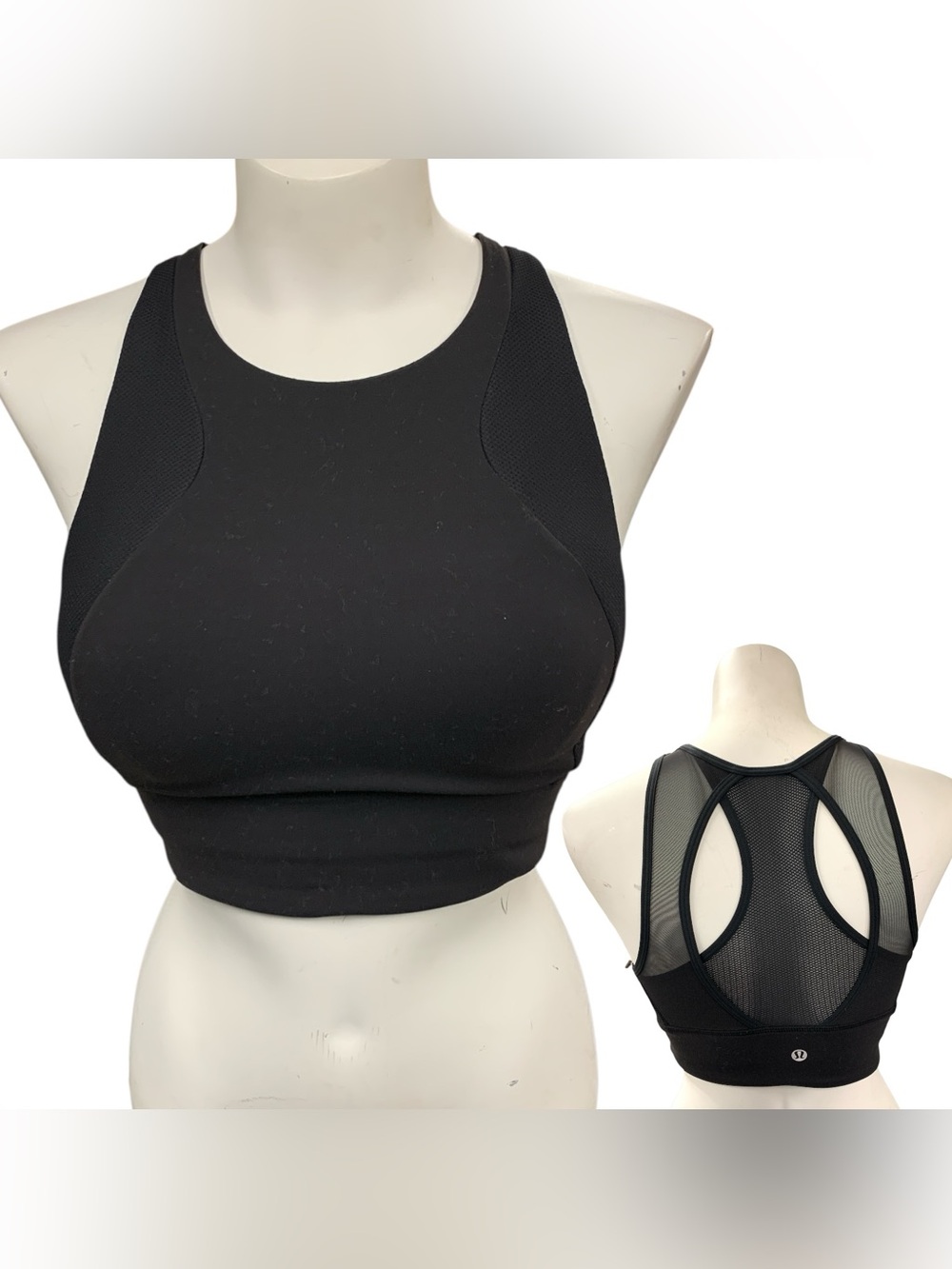 lululemon athletica Black High-Neck Mesh-Back Sports Bra Size S